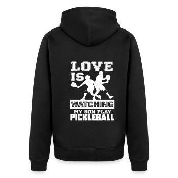 Pickleball My Son Play Pickleball - Unisex Premium Organic Zip Hoodie - black - Back - Nico (187cm)