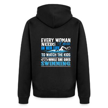Swimming Every Woman Needs A Man In Her Life - Unisex Premium Organic Zip Hoodie - black - Back - Nico (187cm)