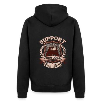 Farmer Support Your Local Farmers - Unisex Premium Organic Zip Hoodie - black - Back - Nico (187cm)