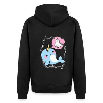 Narwhal Dreaming Of Unicorn - Unisex Premium Organic Zip Hoodie - black - Back - Nico (187cm)