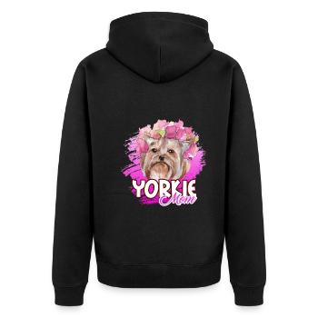 Funny Yorkie Mom - Unisex Premium Organic Zip Hoodie - black - Back - Nico (187cm)