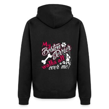 My Boston Terrier Walks All Over Me - Unisex Premium Organic Zip Hoodie - black - Back - Nico (187cm)