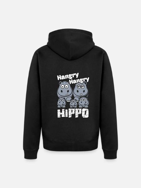 Funny Hangry Hippo - Unisex Premium Organic Zip Hoodie - black