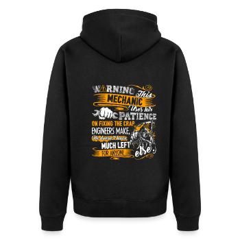 Funny Mechanic Warning - Unisex Premium Organic Zip Hoodie - black - Back - Nico (187cm)