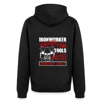 Ironworker Caution Flying Tools - Unisex Premium Organic Zip Hoodie - black - Back - Nico (187cm)