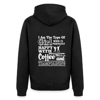 Trampolining Happy with Coffee and Trampolining - Unisex Premium Organic Zip Hoodie - black - Back - Nico (187cm)