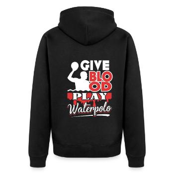 Give Blood Play Water Polo - Unisex Premium Organic Zip Hoodie - black - Back - Nico (187cm)