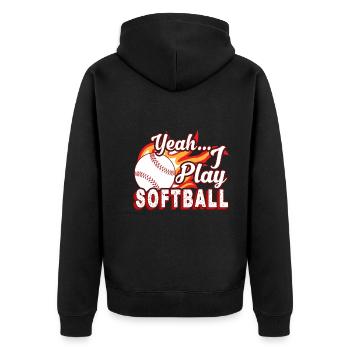 Yeah I Play Softball - Unisex Premium Organic Zip Hoodie - black - Back - Nico (187cm)