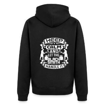 Blacksmith Let The Blacksmith Handle It - Unisex Premium Organic Zip Hoodie - black - Back - Nico (187cm)