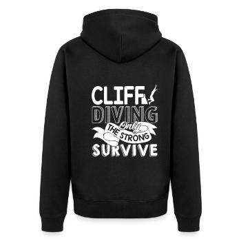 Cliff Diving Only The Strong Survive - Unisex Premium Organic Zip Hoodie - black - Back - Nico (187cm)