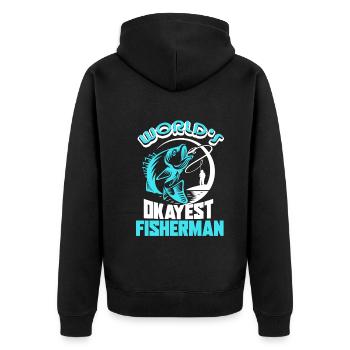 Fisherman World's Okayest Fisherman - Unisex Premium Organic Zip Hoodie - black - Back - Nico (187cm)