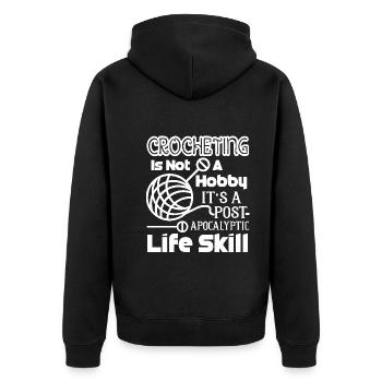 Crocheting Is A Life Skill - Unisex Premium Organic Zip Hoodie - black - Back - Nico (187cm)