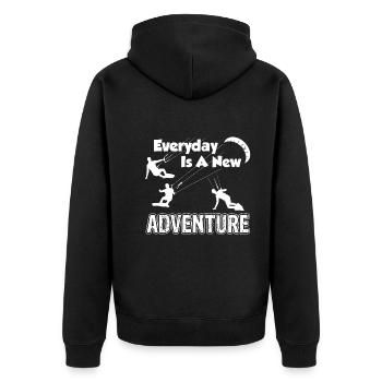 Kitesurfing Everyday Is A New Adventure - Unisex Premium Organic Zip Hoodie - black - Back - Nico (187cm)