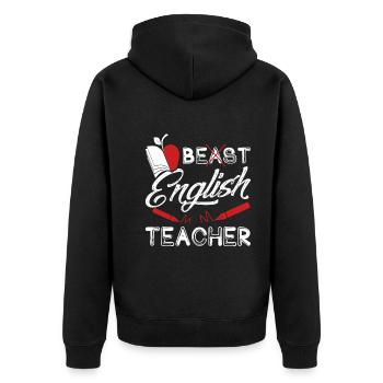 English Teacher Best English Teacher - Unisex Premium Organic Zip Hoodie - black - Back - Nico (187cm)