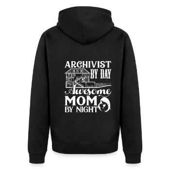 Archivist By Day Mom By Night - Unisex Premium Organic Zip Hoodie - black - Back - Nico (187cm)