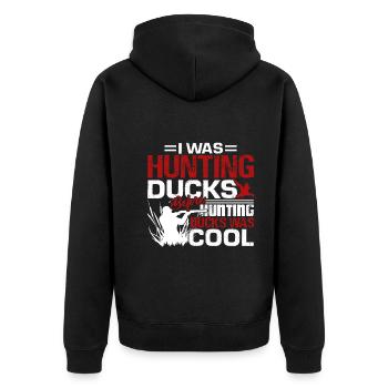 Hunting Duck Funny Hunting Duck - Unisex Premium Organic Zip Hoodie - black - Back - Nico (187cm)