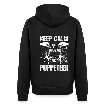 Puppeteer Focus On My Puppeteer - Unisex Premium Organic Zip Hoodie - black - Back - Nico (187cm)
