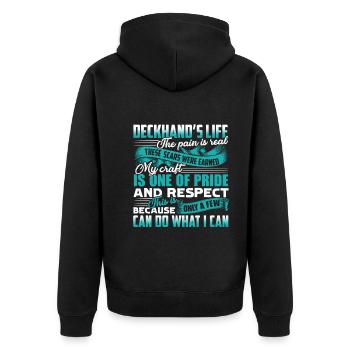 Deckhand's Life The Pain Is Real - Unisex Premium Organic Zip Hoodie - black - Back - Nico (187cm)
