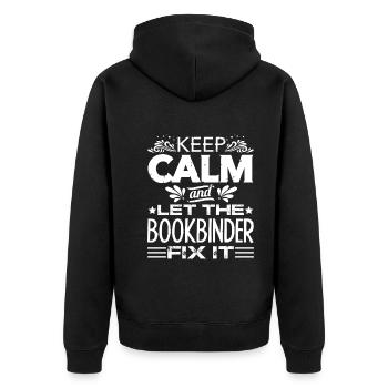 Bookbinder Let The Bookbinder Fix It - Unisex Premium Organic Zip Hoodie - black - Back - Nico (187cm)