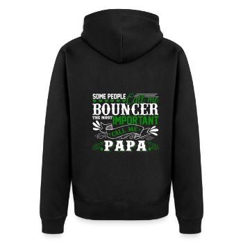 Bouncer Papa - Unisex Premium Organic Zip Hoodie - black - Back - Nico (187cm)