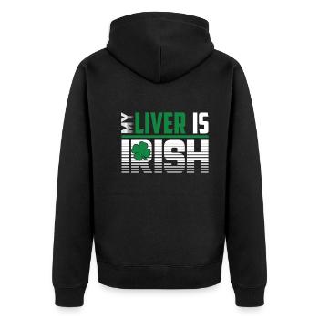 St Patrick's Day My Liver Is Irish - Unisex Premium Organic Zip Hoodie - black - Back - Nico (187cm)