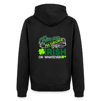 St Patrick's Day Kiss Me I am Irish - Unisex Premium Organic Zip Hoodie - black - Back - Nico (187cm)