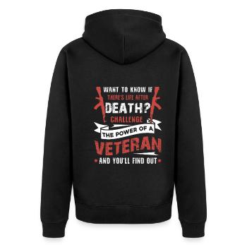 Veteran Challenge The Power Of A Veteran - Unisex Premium Organic Zip Hoodie - black - Back - Nico (187cm)