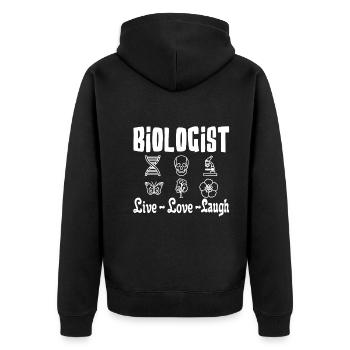 Biologist Live Love Laugh - Unisex Premium Organic Zip Hoodie - black - Back - Nico (187cm)
