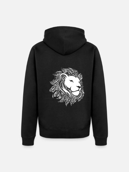 Lion Lion Floral Pattern - Unisex Premium Organic Zip Hoodie - black