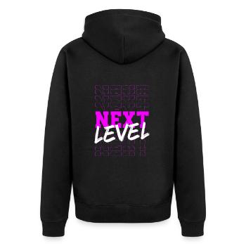 Magenta-Typografie-Design der nächsten Generation - Unisex Premium Bio Zip Hoodie - Schwarz - Hinten - Nico (187cm)