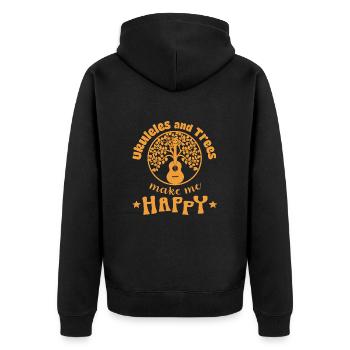 Ukuleles and Trees make me Happy orange - Unisex Premium Organic Zip Hoodie - black - Back - Nico (187cm)