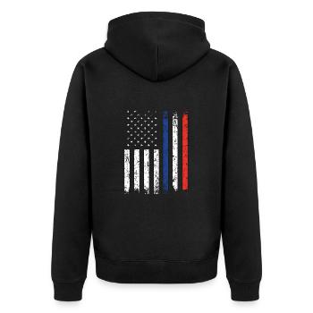 Halb Franzose Halb Amerikaner USA Frankreich - Unisex Premium Bio Zip Hoodie - Schwarz - Hinten - Nico (187cm)