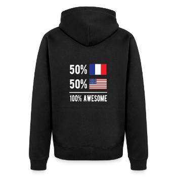 Halb Franzose Halb Amerikaner USA Frankreich - Unisex Premium Bio Zip Hoodie - Schwarz - Hinten - Nico (187cm)