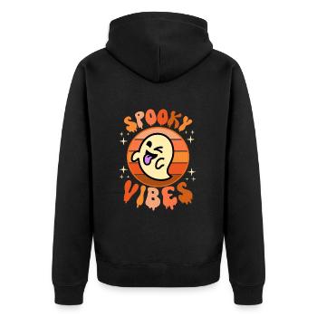 Gruselige Vibes Boo Kostüm Halloween Retro - Unisex Premium Bio Zip Hoodie - Schwarz - Hinten - Nico (187cm)