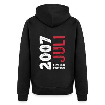 Limited Edition Juli 2007 - Geburtstag - Geschenk - Unisex Premium Bio Zip Hoodie - Schwarz - Hinten - Nico (187cm)
