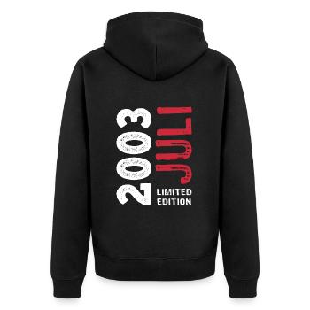 Limited Edition Juli 2003 - Geburtstag - Geschenk - Unisex Premium Bio Zip Hoodie - Schwarz - Hinten - Nico (187cm)