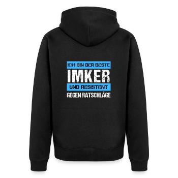 Resistenter Imker - Unisex Premium Bio Zip Hoodie - Schwarz - Hinten - Nico (187cm)