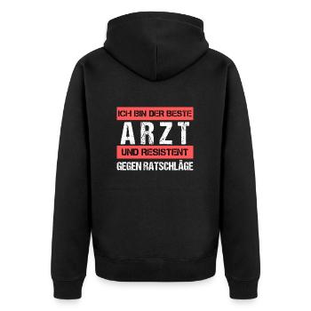 Resistenter Arzt - Unisex Premium Bio Zip Hoodie - Schwarz - Hinten - Nico (187cm)
