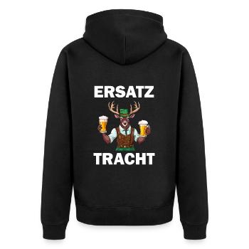 Lederhose Hirsch Tracht Bayrisch Trachten Ersatz - Unisex Premium Bio Zip Hoodie - Schwarz - Hinten - Nico (187cm)