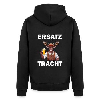 Lederhose Hirsch Tracht Bayrisch Trachten Ersatz - Unisex Premium Bio Zip Hoodie - Schwarz - Hinten - Nico (187cm)