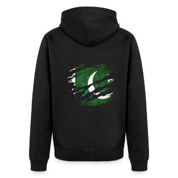 Pakistan - national flag, scratches, cracks - Unisex Premium Organic Zip Hoodie - black - Back - Nico (187cm)