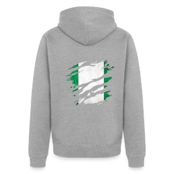 Nigeria - drapeau national, égratignures, fissures - Veste à capuche bio Premium Unisexe - gris chiné - Dos - Nico (187cm)
