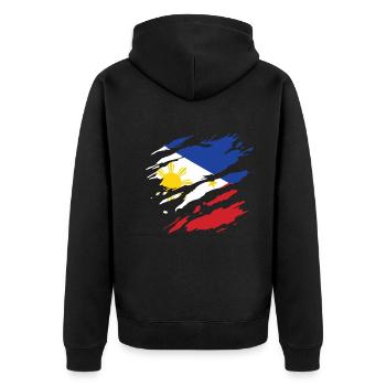 Philippinen - Nationalfahne, Kratzer, Risse - Unisex Premium Bio Zip Hoodie - Schwarz - Hinten - Nico (187cm)