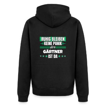 Ruhig bleiben ich bin Gärtner - Unisex Premium Bio Zip Hoodie - Schwarz - Hinten - Nico (187cm)