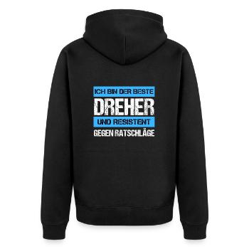 Resistenter Dreher - Unisex Premium Bio Zip Hoodie - Schwarz - Hinten - Nico (187cm)