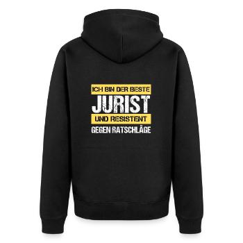 Resistenter Jurist - Unisex Premium Bio Zip Hoodie - Schwarz - Hinten - Nico (187cm)