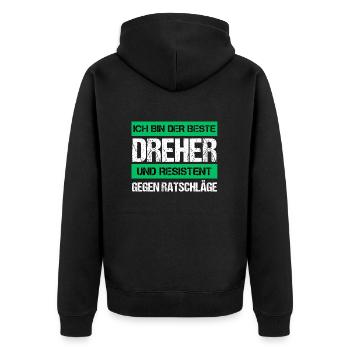 Resistenter Dreher - Unisex Premium Bio Zip Hoodie - Schwarz - Hinten - Nico (187cm)