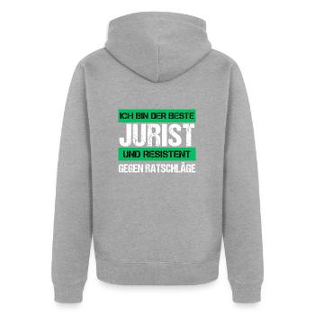 Resistenter Jurist - Unisex Premium Bio Zip Hoodie - Grau meliert - Hinten - Nico (187cm)