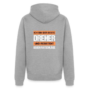 Resistenter Dreher - Unisex Premium Bio Zip Hoodie - Grau meliert - Hinten - Nico (187cm)