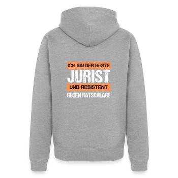 Resistenter Jurist - Unisex Premium Bio Zip Hoodie - Grau meliert - Hinten - Nico (187cm)